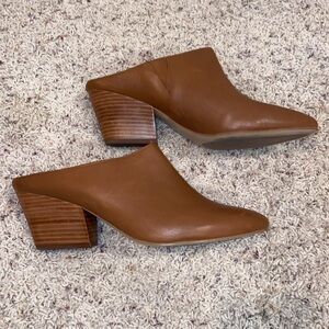 Halogen Tan Leather Heeled Mules. Size 9.5